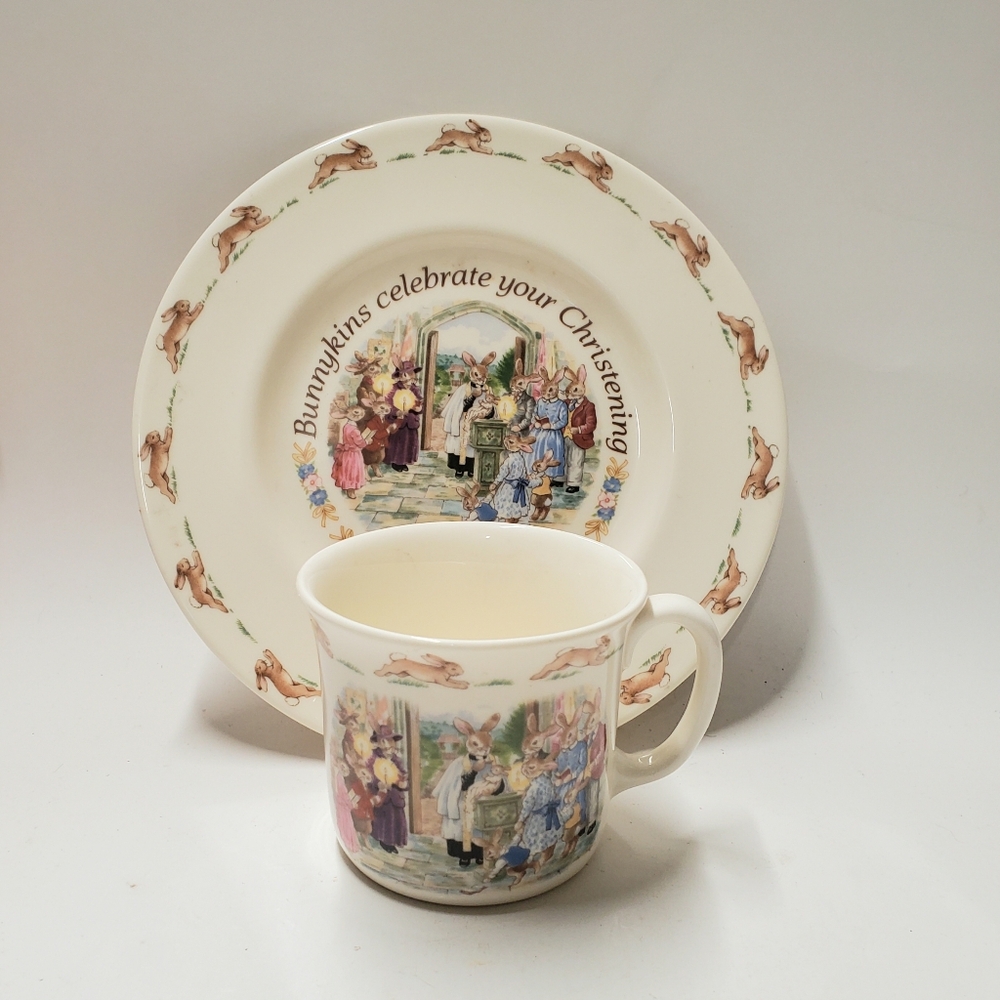 Vintage Royal Doulton‎ Bunnykins Celebrate Your Christening  Plate and Cup NWOT